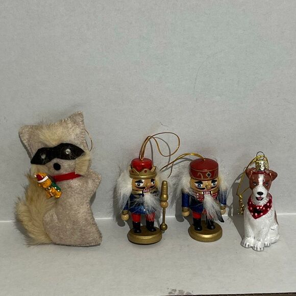 4-Piece Holiday Ornament Collection Raccoon Nutcracker Pair & Dog Multicolor - Picture 2 of 5